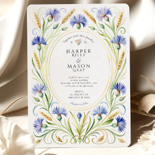 Convites Casamento de Flores Silvestres, Centáureas e Trigo