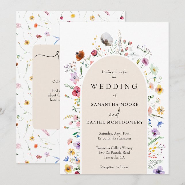 Convites Casamento de Flores Silvestres Código QR Tudo em U (Frente/Verso)
