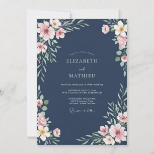 Convites Casamento de Flores Silvestres com Bege e Azul Aço