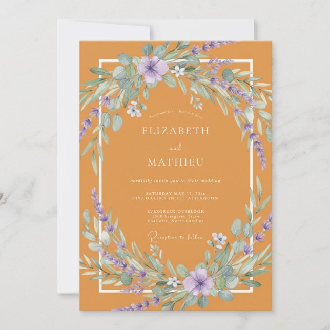 Convites Casamento de Flores Silvestres com Mostarda e Lava (Frente)