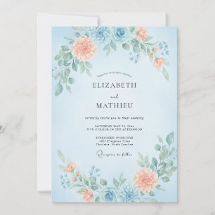 Convites Casamento de Flores Silvestres Coral Azure