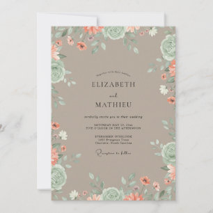 Convites Casamento de Flores Silvestres Coral Bege