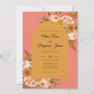 Convites Casamento de Flores Silvestres Coral Ocra