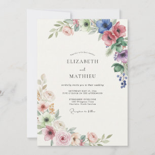 Convites Casamento de Flores Silvestres Coral Roxo