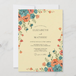 Convites Casamento de Flores Silvestres Coral Turquesa