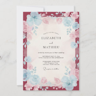 Convites Casamento de Flores Silvestres Cornflower Borgonha