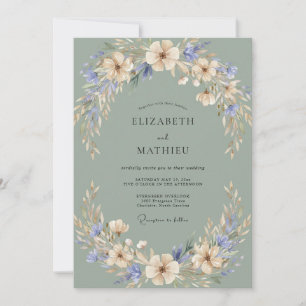 Convites Casamento de Flores Silvestres Creme Ardósia