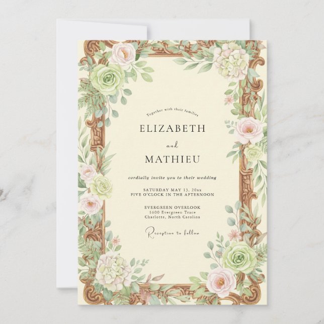 Convites Casamento de Flores Silvestres Creme de Cobre (Frente)