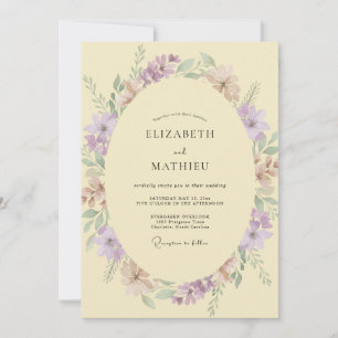 Convites Casamento de Flores Silvestres Creme Mauve