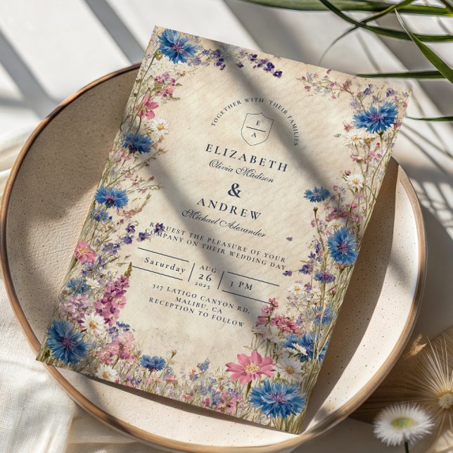 Convites Casamento de Flores Silvestres da Primavera Românt (Criador carregado)