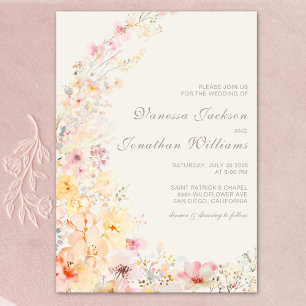 Convites Casamento de flores silvestres de Beige Watercolor