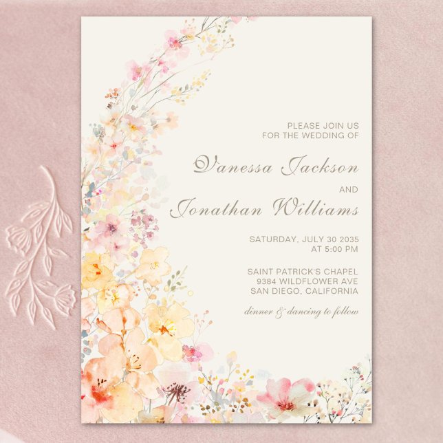 Convites Casamento de flores silvestres de Beige Watercolor (Criador carregado)