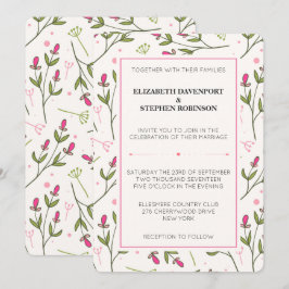 Convites Casamento de Flores Silvestres de Haste Longa Rosa