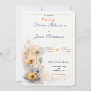 Convites Casamento de Flores Silvestres de Outono Bege Suav