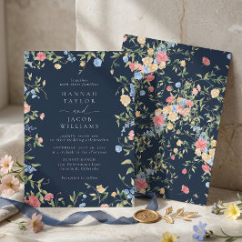 Convites Casamento de Flores Silvestres Delicadas Boho Azul
