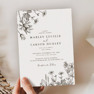 Convites Casamento de Flores Silvestres Desenhadas à Mão