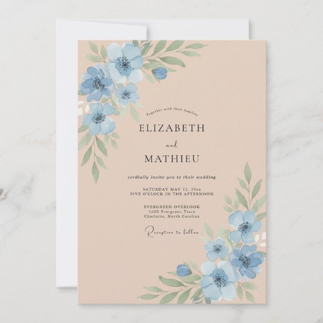 Convites Casamento de Flores Silvestres e Champanhe Centáur (Frente)