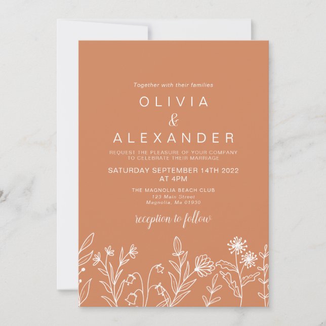 Convites Casamento de flores silvestres elegantes Boho Terr (Frente)