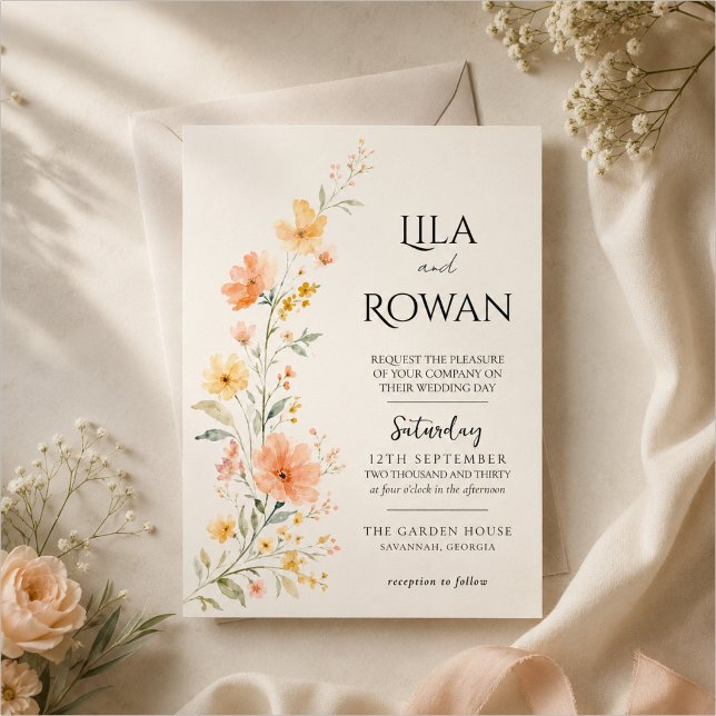 Convites Casamento de Flores Silvestres em Aquarela (Criador carregado)
