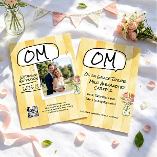 Convites Casamento de flores silvestres em aquarela amarelo