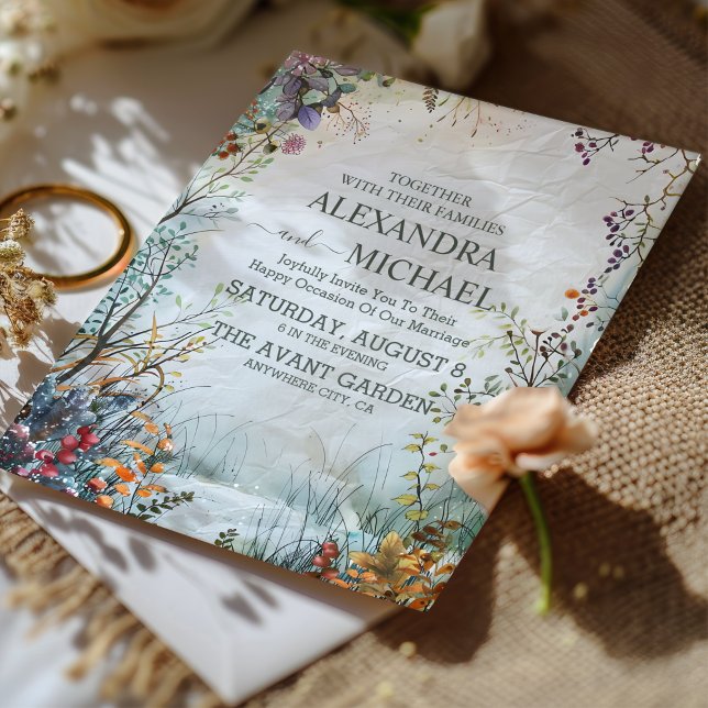 Convites Casamento de Flores Silvestres em Aquarela Delicad (Criador carregado)