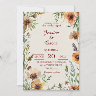 Convites Casamento de Flores Silvestres em Aquarela Inspira