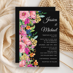 Convites Casamento de Flores Silvestres em Aquarela Preta R