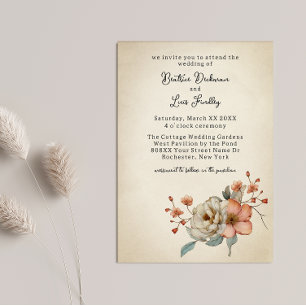 Convites Casamento de Flores Silvestres em Pergaminho Desbo