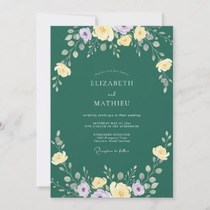 Convites Casamento de Flores Silvestres Esmeralda Lavanda