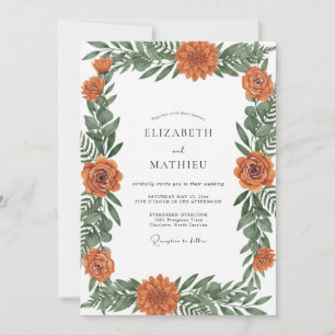 Convites Casamento de Flores Silvestres Laranja Queimada Pi