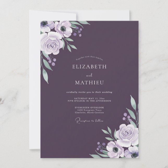 Convites Casamento de Flores Silvestres Lavanda Ametista (Frente)