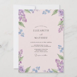Convites Casamento de Flores Silvestres Lavanda e Periwinkl