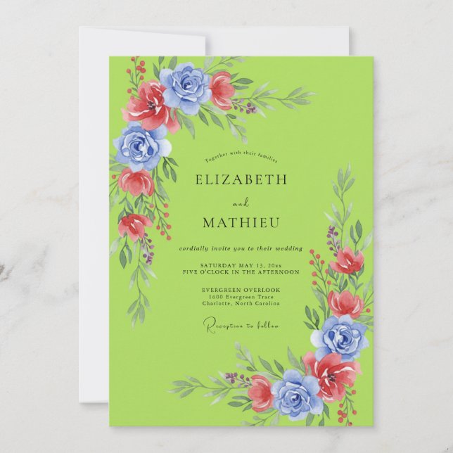 Convites Casamento de Flores Silvestres Lime Periwinkle (Frente)