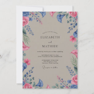 Convites Casamento de Flores Silvestres Magenta Bege