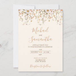 Convites Casamento de Flores Silvestres Marfim e Bege Rosad