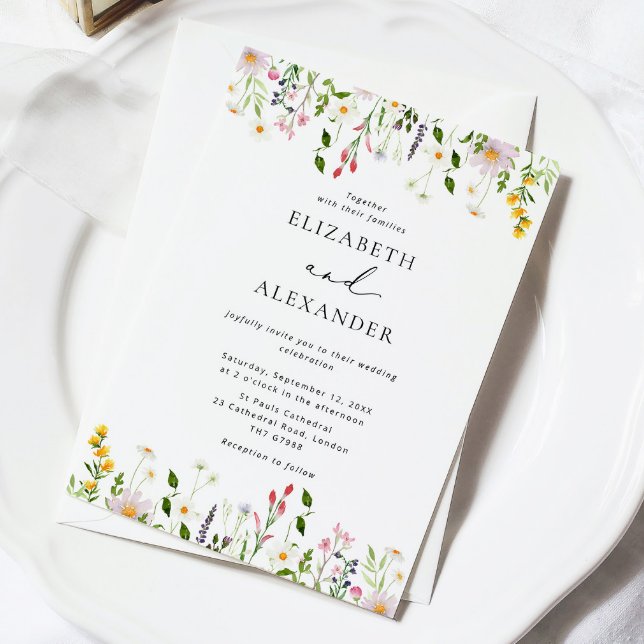Convites Casamento de Flores Silvestres Minimalista Elegant (Criador carregado)