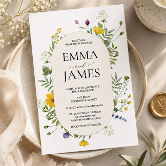 Convites Casamento de Flores Silvestres Modernas Elegantes 