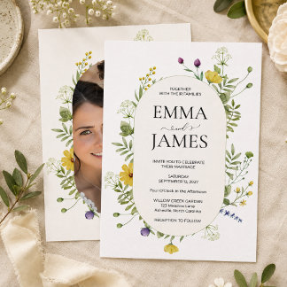 Convites Casamento de Flores Silvestres Modernas Elegantes 