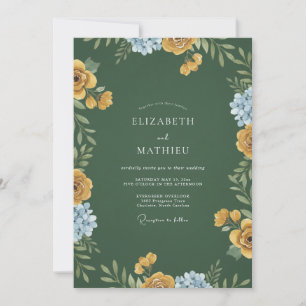 Convites Casamento de Flores Silvestres Mostarda Periwinkle