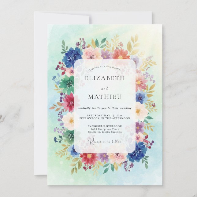 Convites Casamento de Flores Silvestres Multicoloridas (Frente)