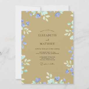 Convites Casamento de Flores Silvestres Ochre Periwinkle