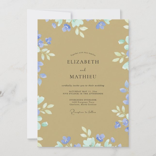 Convites Casamento de Flores Silvestres Ochre Periwinkle (Frente)