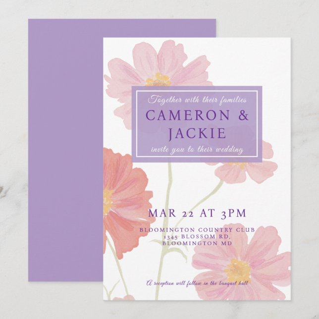 Convites Casamento de Flores Silvestres Papoula Lindas  (Frente/Verso)