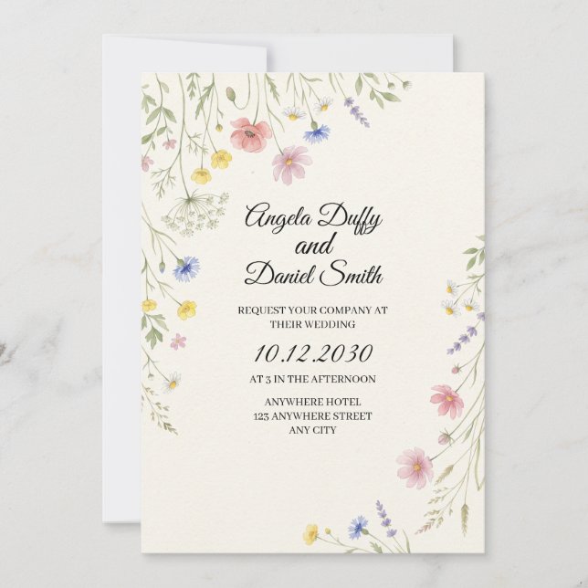 Convites Casamento de Flores Silvestres Pastel (Frente)
