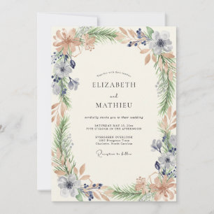 Convites Casamento de Flores Silvestres Periwinkle Champagn