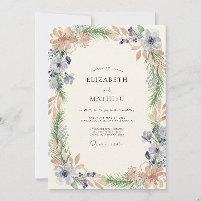 Convites Casamento de Flores Silvestres Periwinkle Champagn (Frente)