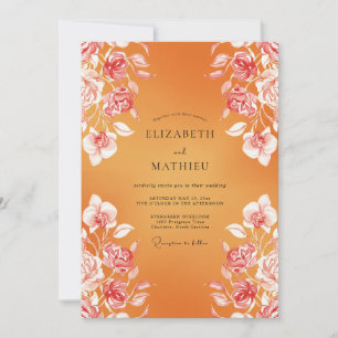 Convites Casamento de Flores Silvestres Pintadas de Pêssego