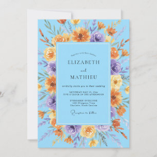 Convites Casamento de Flores Silvestres Radiantes Azure