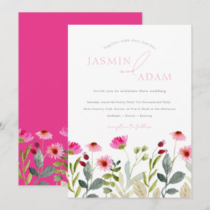 Convites Casamento de Flores Silvestres Rosa Moderno