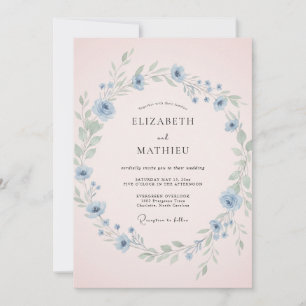 Convites Casamento de Flores Silvestres Rosa Pálido Azul Cé